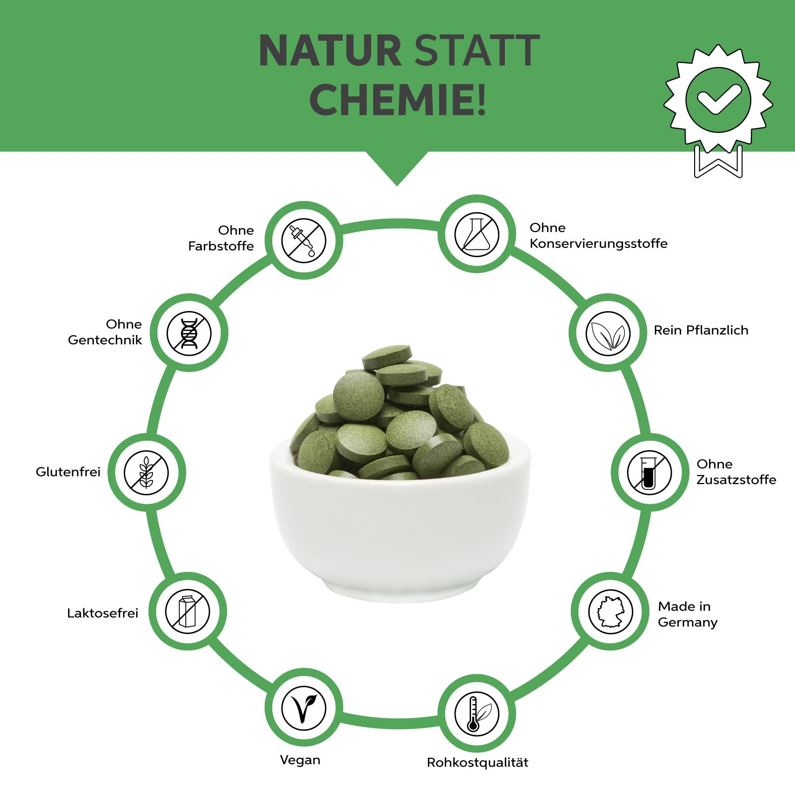 Bio Green Trio Presslinge (Mix aus Chlorella, Spirulina und Gerstengras) Eltabia