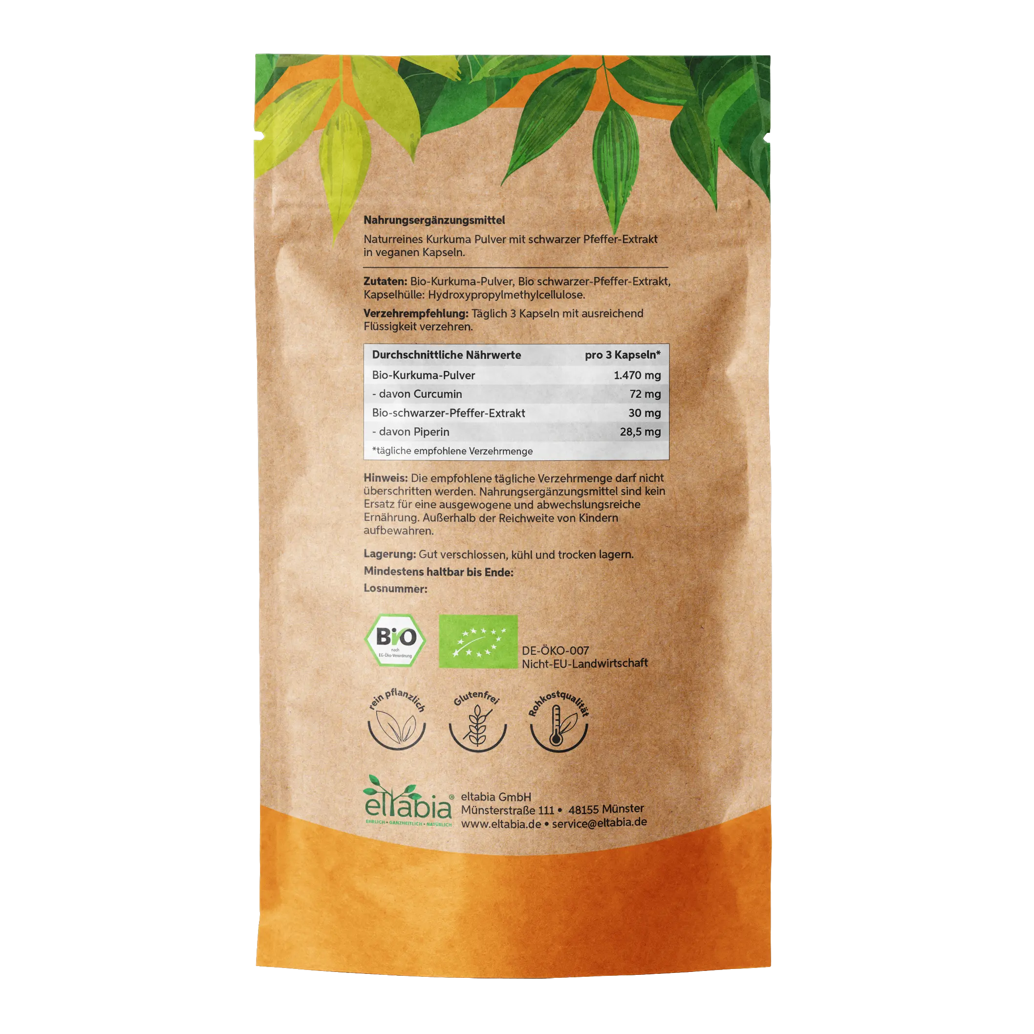Bio Kurkuma Piperin Kapseln Eltabia
