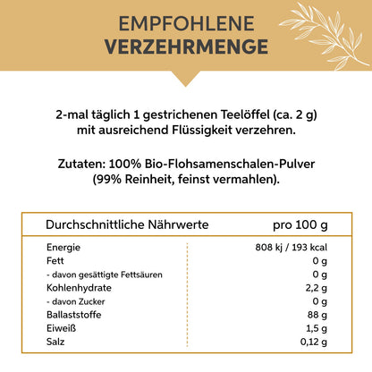 Bio Flohsamenschalen Pulver - 99% Reinheit Eltabia