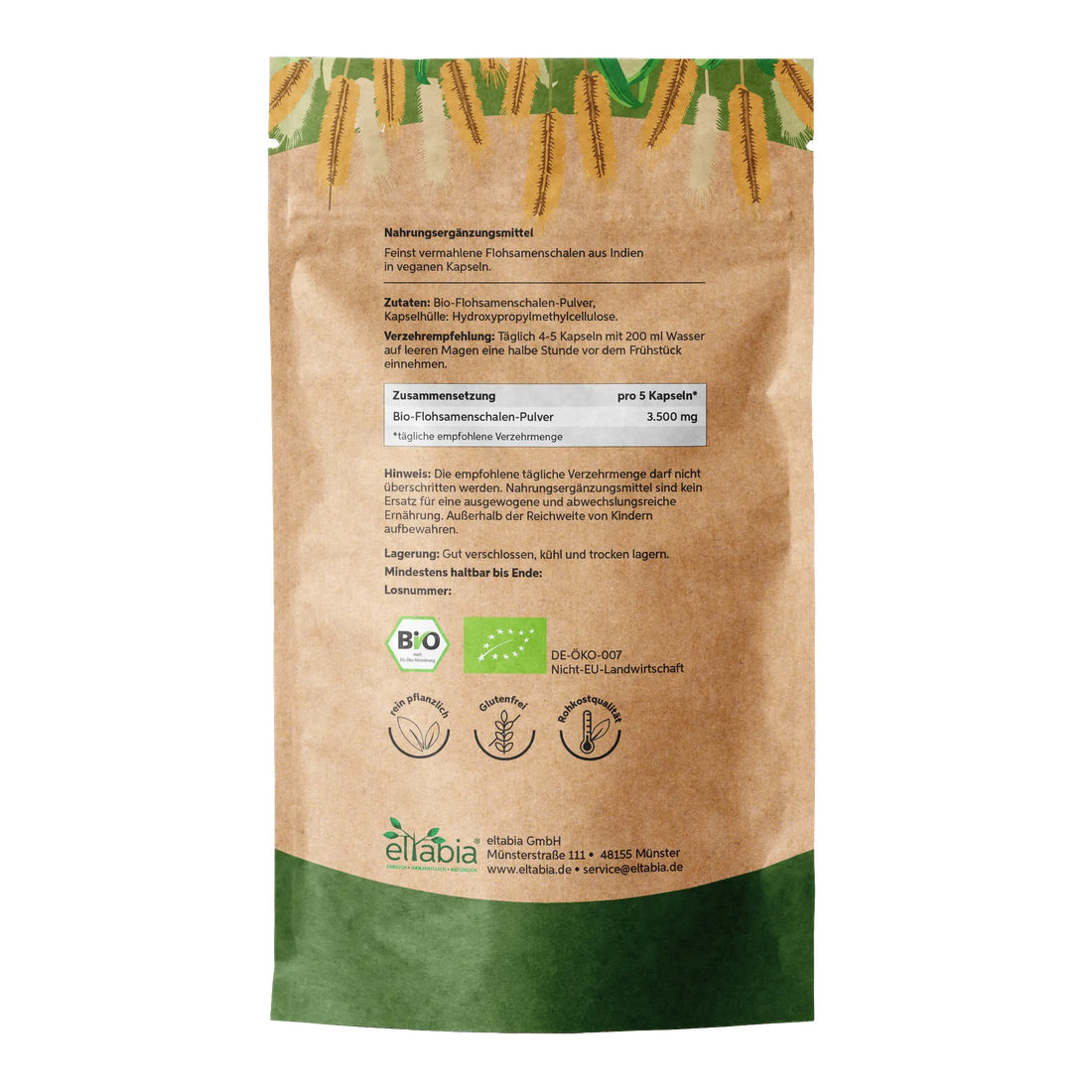 Bio Flohsamenschalen Kapseln – 99% Reinheit Eltabia