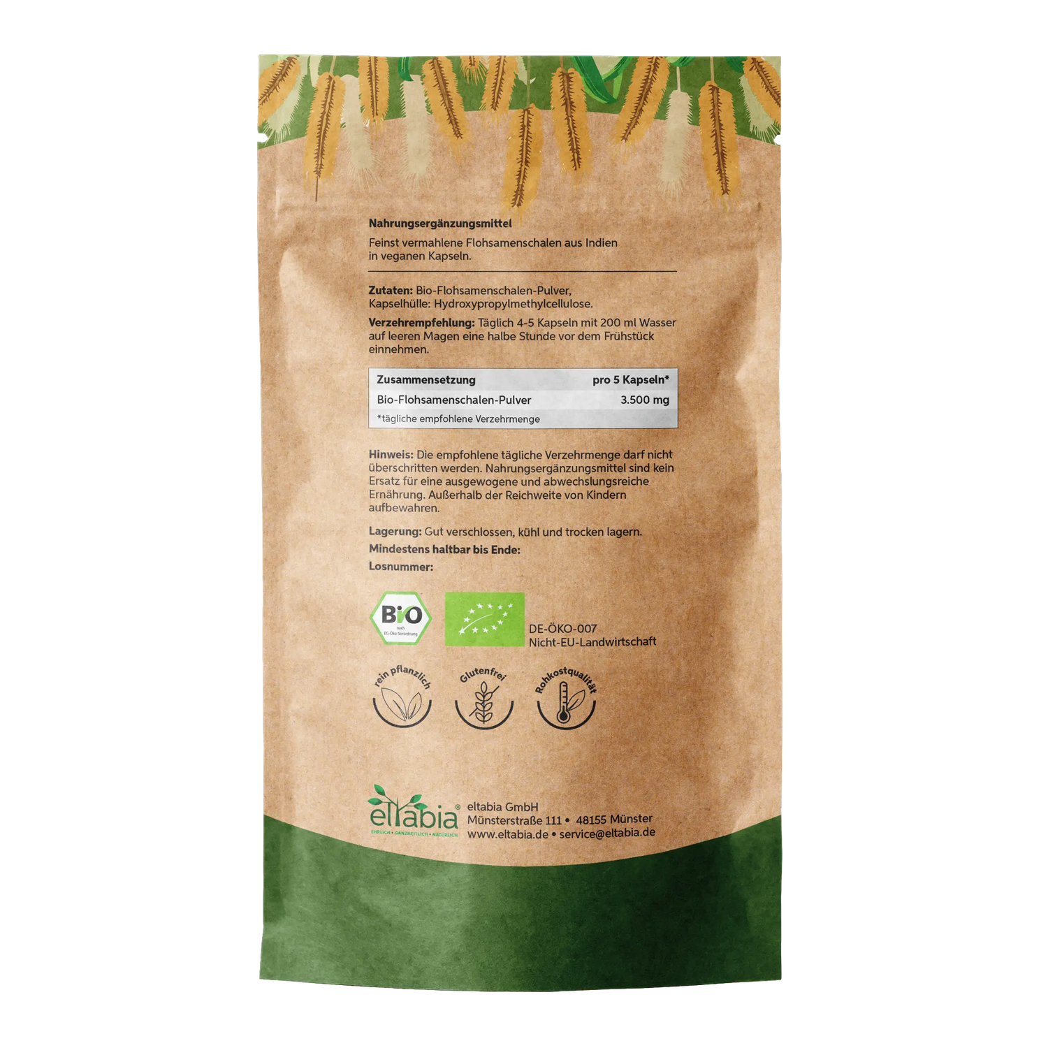 Bio Flohsamenschalen Kapseln – 99% Reinheit Eltabia