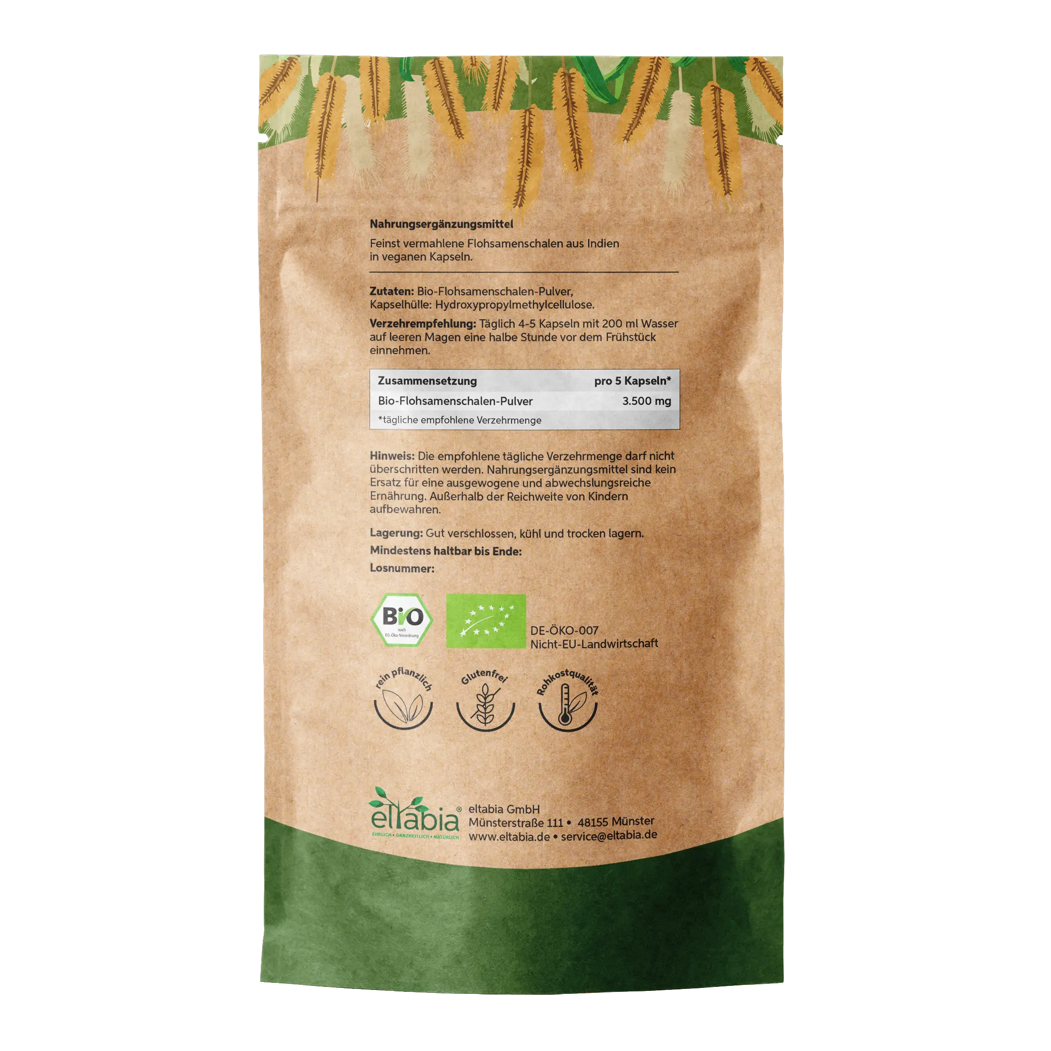 Bio Flohsamenschalen Kapseln – 99% Reinheit Eltabia