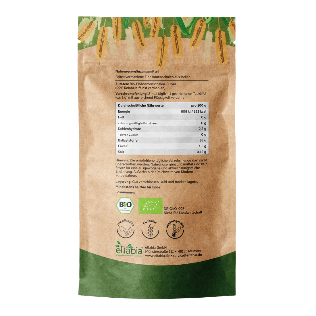 Bio Flohsamenschalen Pulver - 99% Reinheit Eltabia