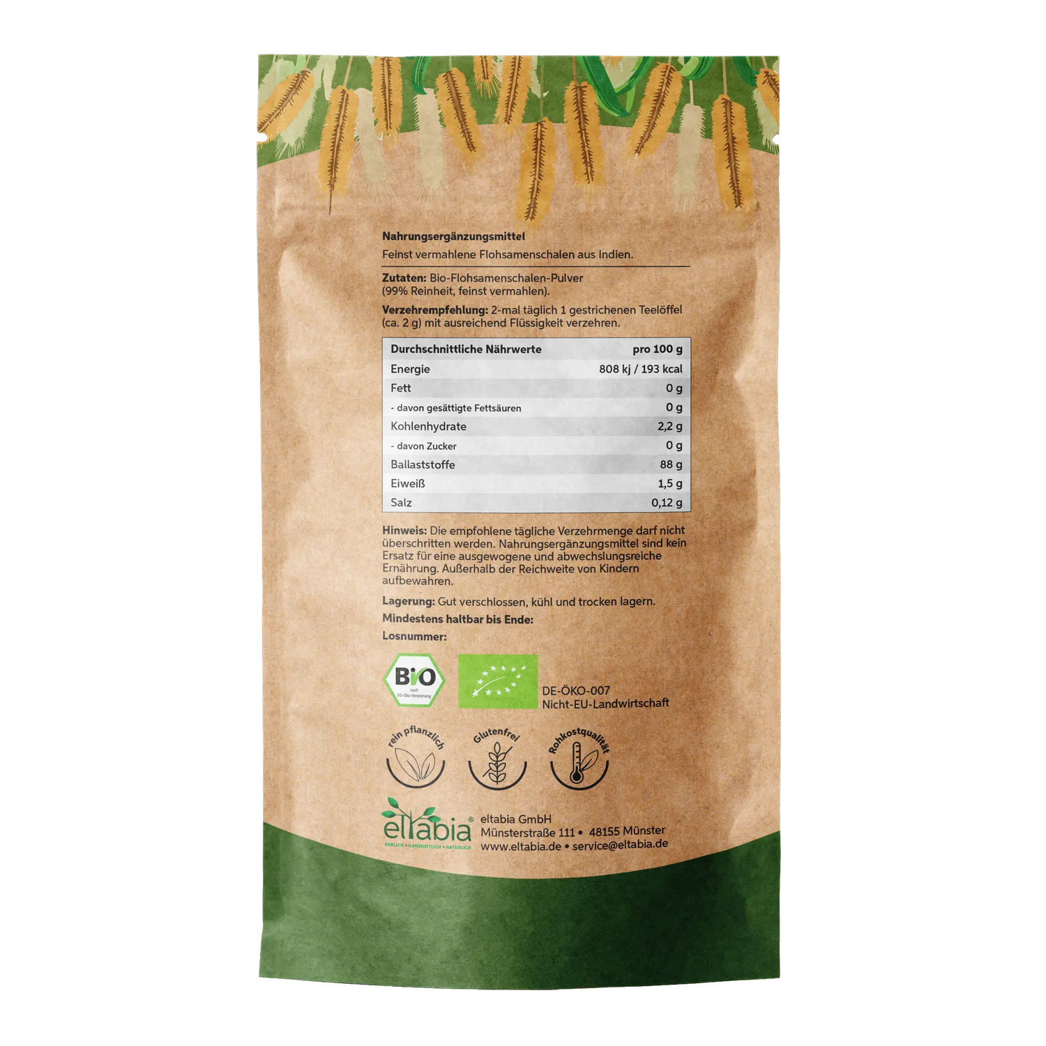 Bio Flohsamenschalen Pulver - 99% Reinheit Eltabia