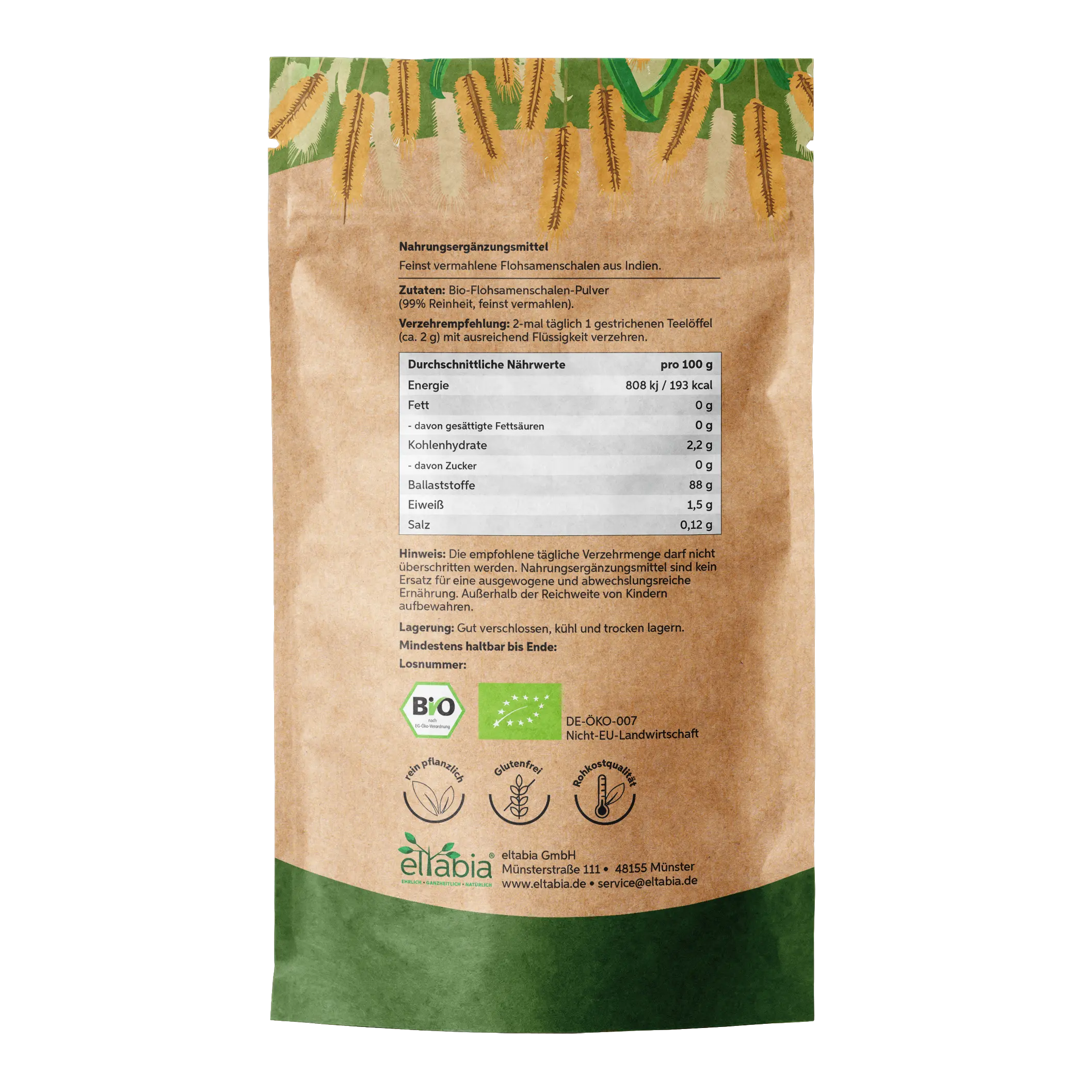 Bio Flohsamenschalen Pulver - 99% Reinheit Eltabia