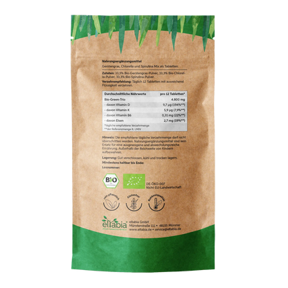 Bio Green Trio Presslinge (Mix aus Chlorella, Spirulina und Gerstengras) Eltabia