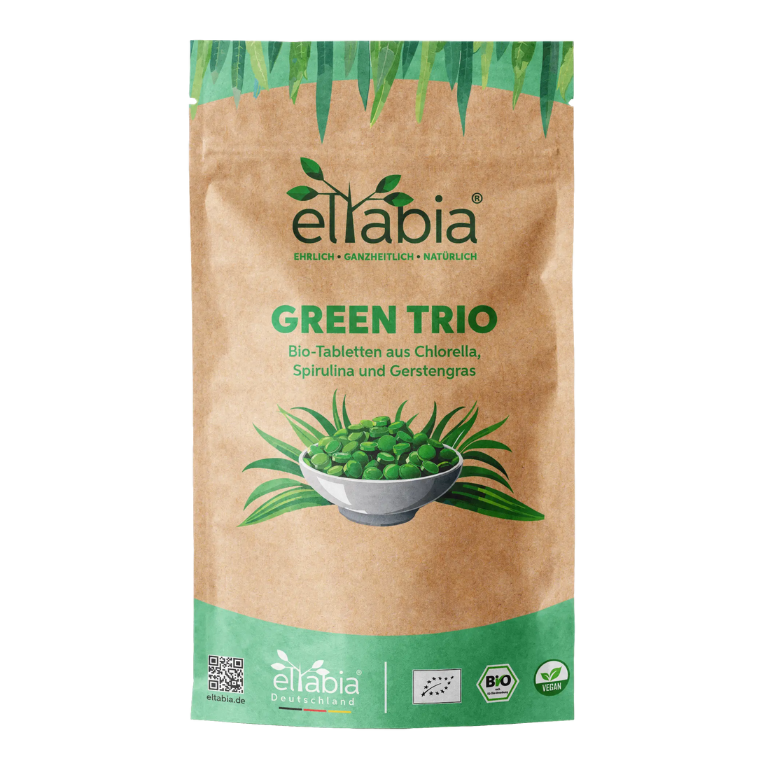 Bio Green Trio Presslinge (Mix aus Chlorella, Spirulina und Gerstengras) Eltabia