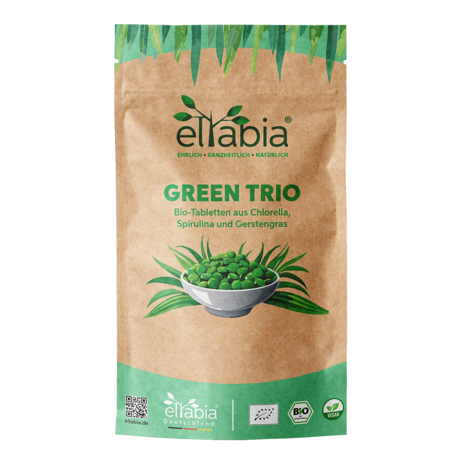 Bio Green Trio Presslinge (Mix aus Chlorella, Spirulina und Gerstengras) Eltabia