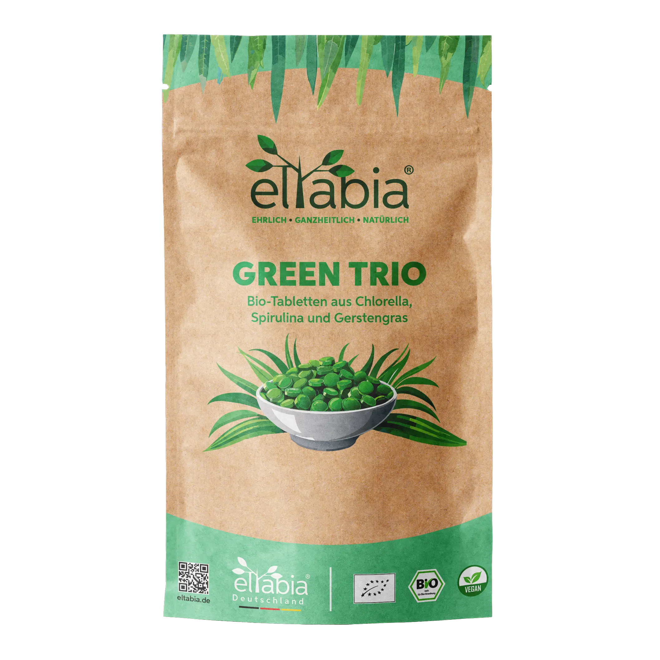 Bio Green Trio Presslinge (Mix aus Chlorella, Spirulina und Gerstengras) Eltabia